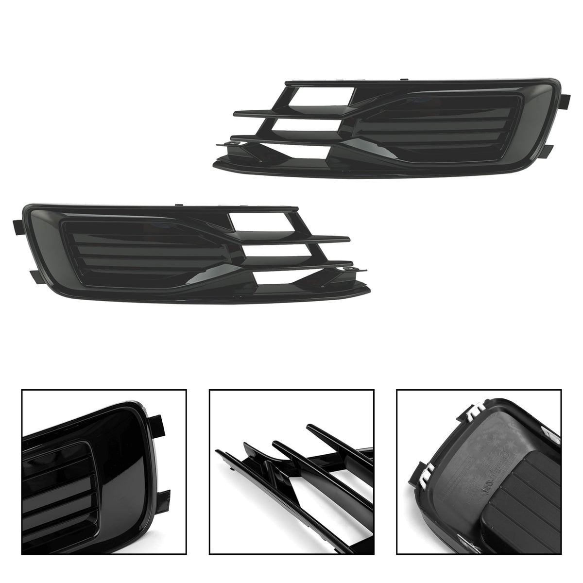2014-2018 Audi A6 C7 Black Front Bumper Fog Light Cover Grille — Pair (4G0807647T94 / 4G0807648T94)