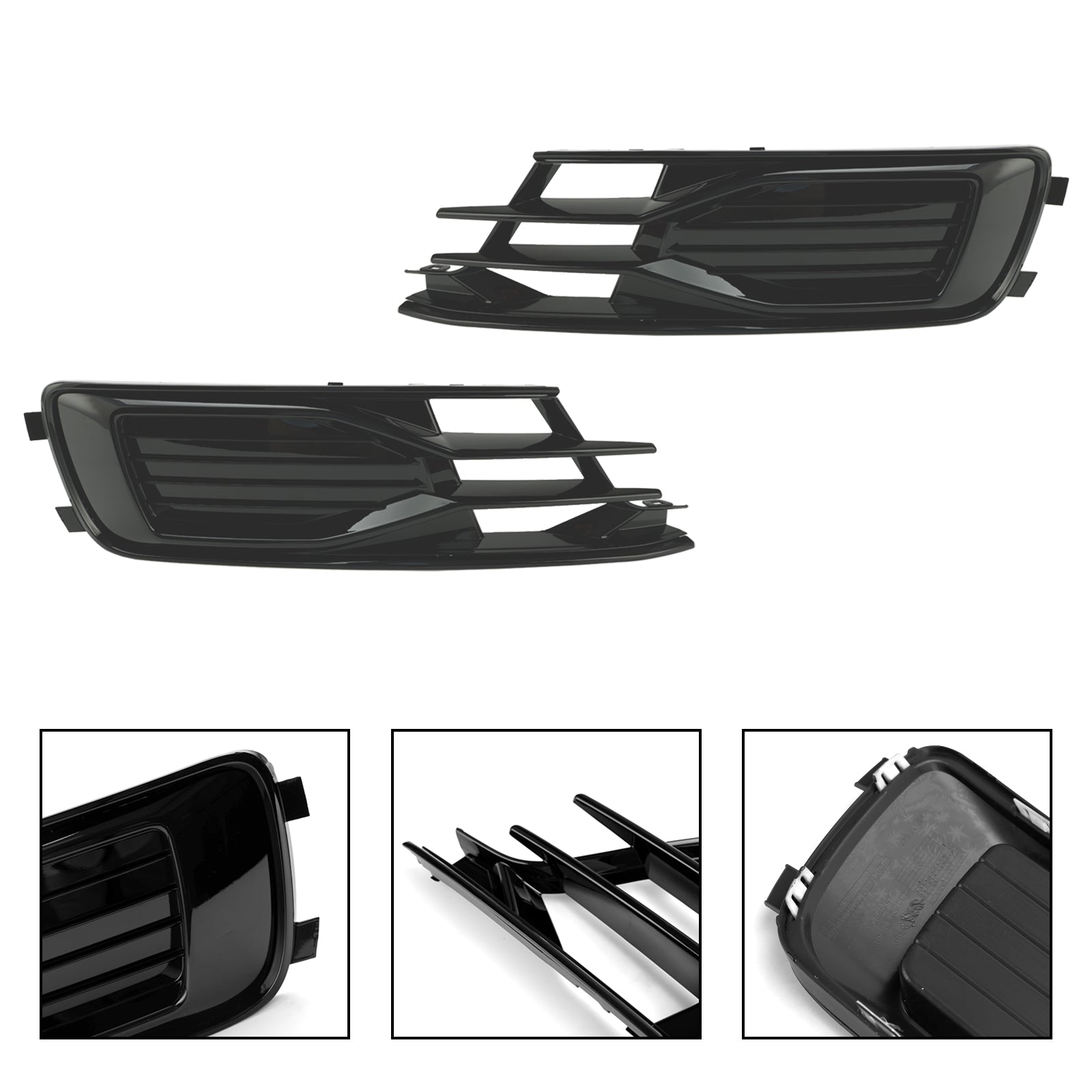 2014-2018 Audi A6 C7 Black Front Bumper Fog Light Cover Grille — Pair (4G0807647T94 / 4G0807648T94)