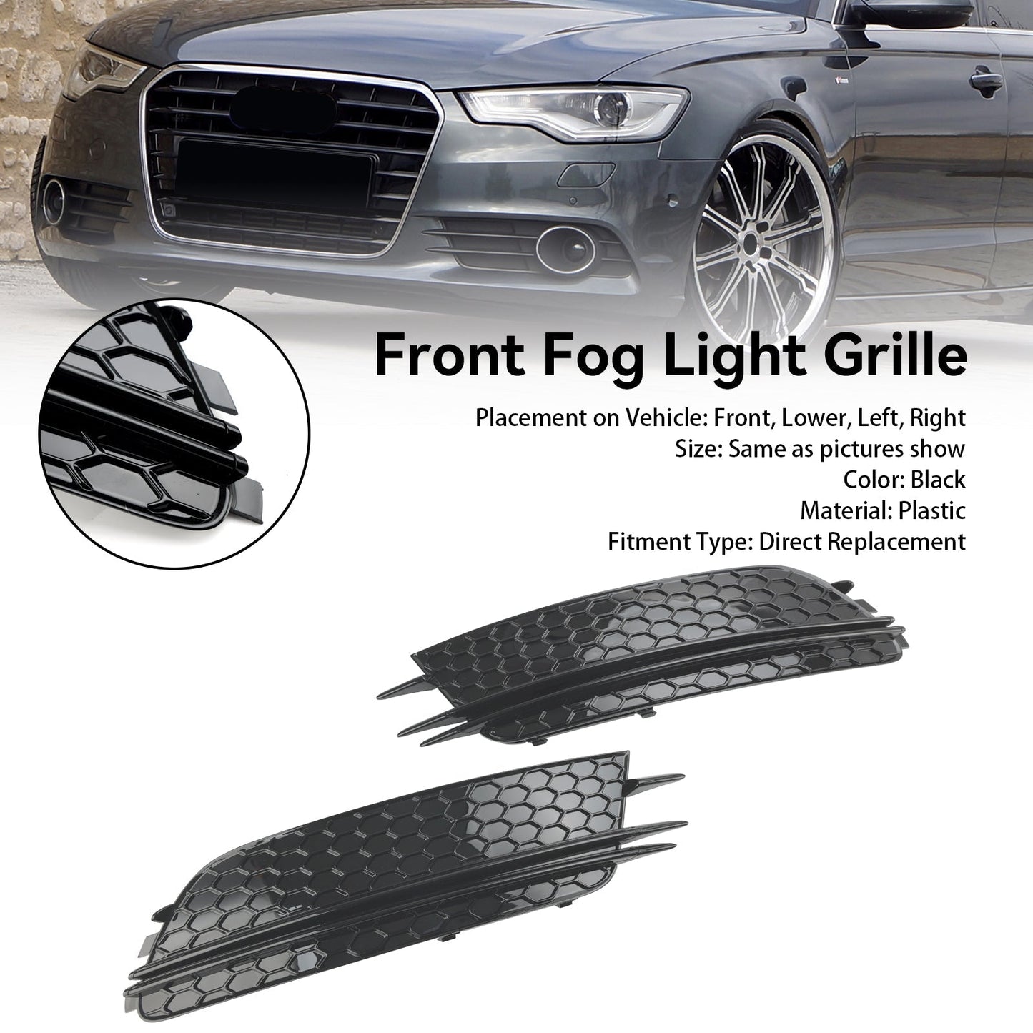 2012-2015 Audi A6 C7 Sedan Avant Standard Version Front Fog Light Cover Bezel Grille — Pair (7911070549)