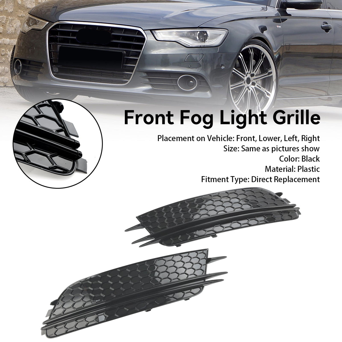 2012-2015 Audi A6 C7 Sedan Avant Standard Version Front Fog Light Cover Bezel Grille — Pair (7911070549)