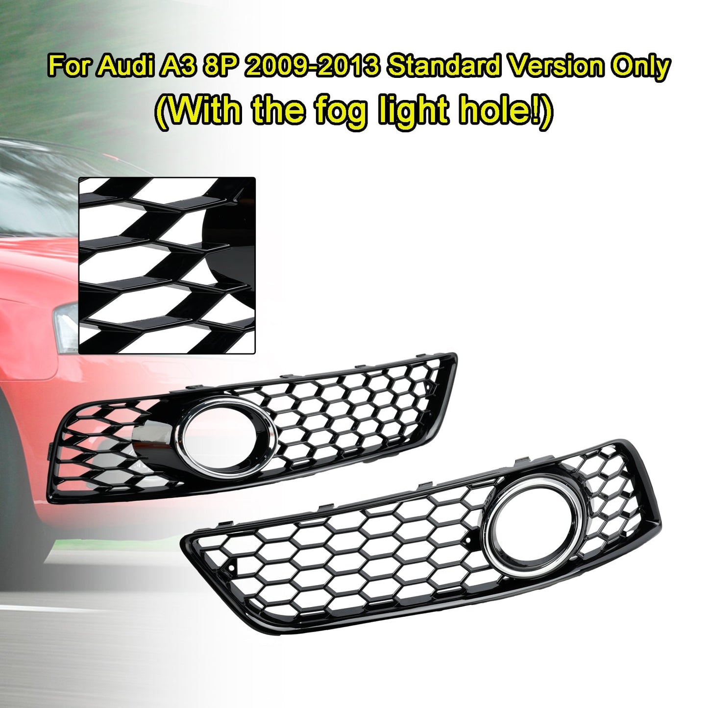 2009-2013 Audi A3 8P Standard Version Honeycomb Front Bumper Fog Light Grille Cover