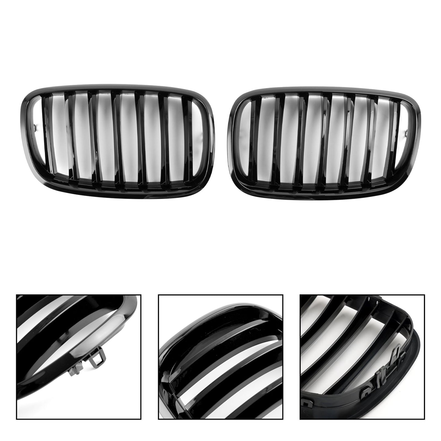 2009-2014 BMW X6 M E71 Gloss Black Front Bumper Kidney Grille — Pair (51137157687 / 51137305589)