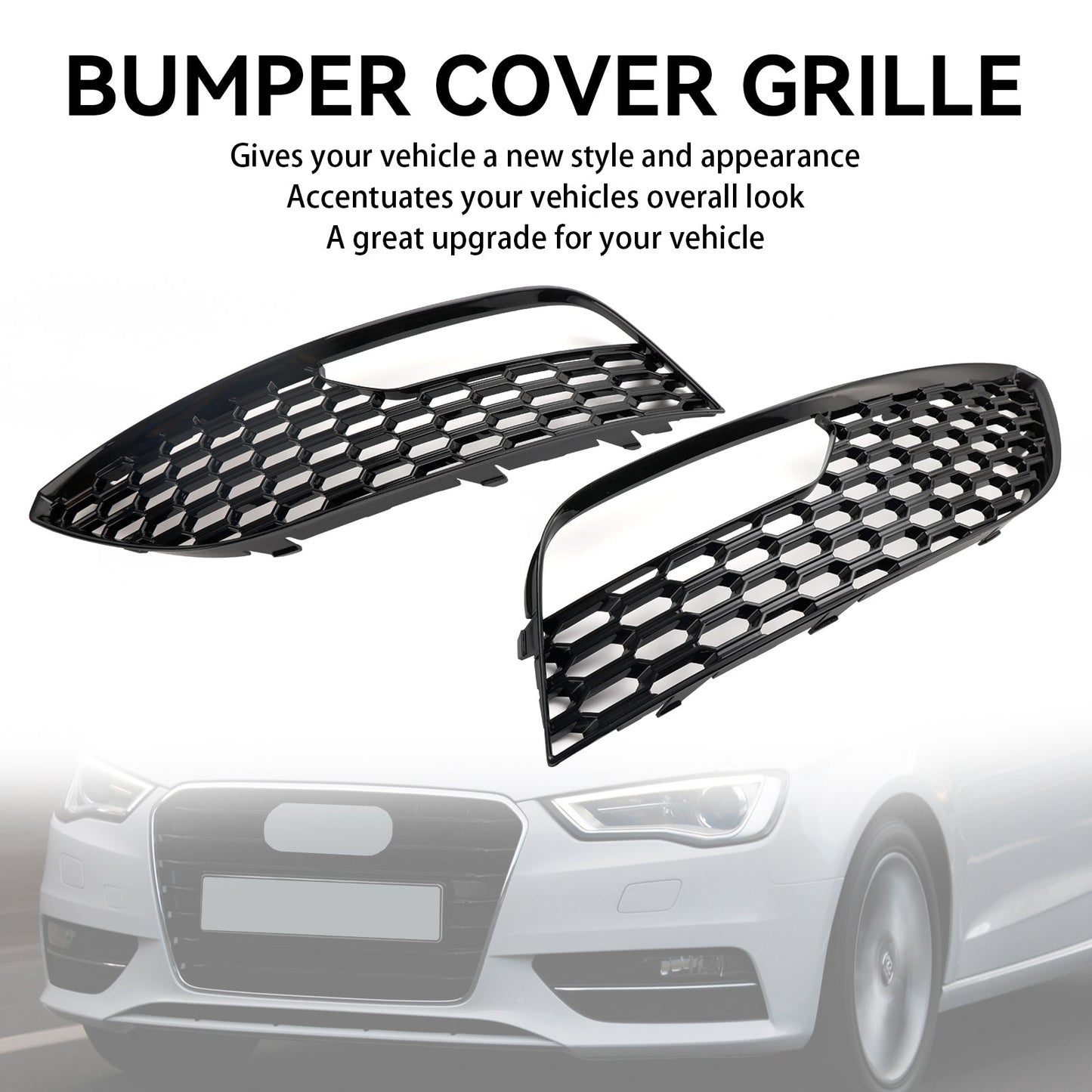 2012-2016 Audi A3 S3 Standard Version Front Bumper Fog Light Surround Cover Grille — Pair (8V3807681 / 8V3807682)