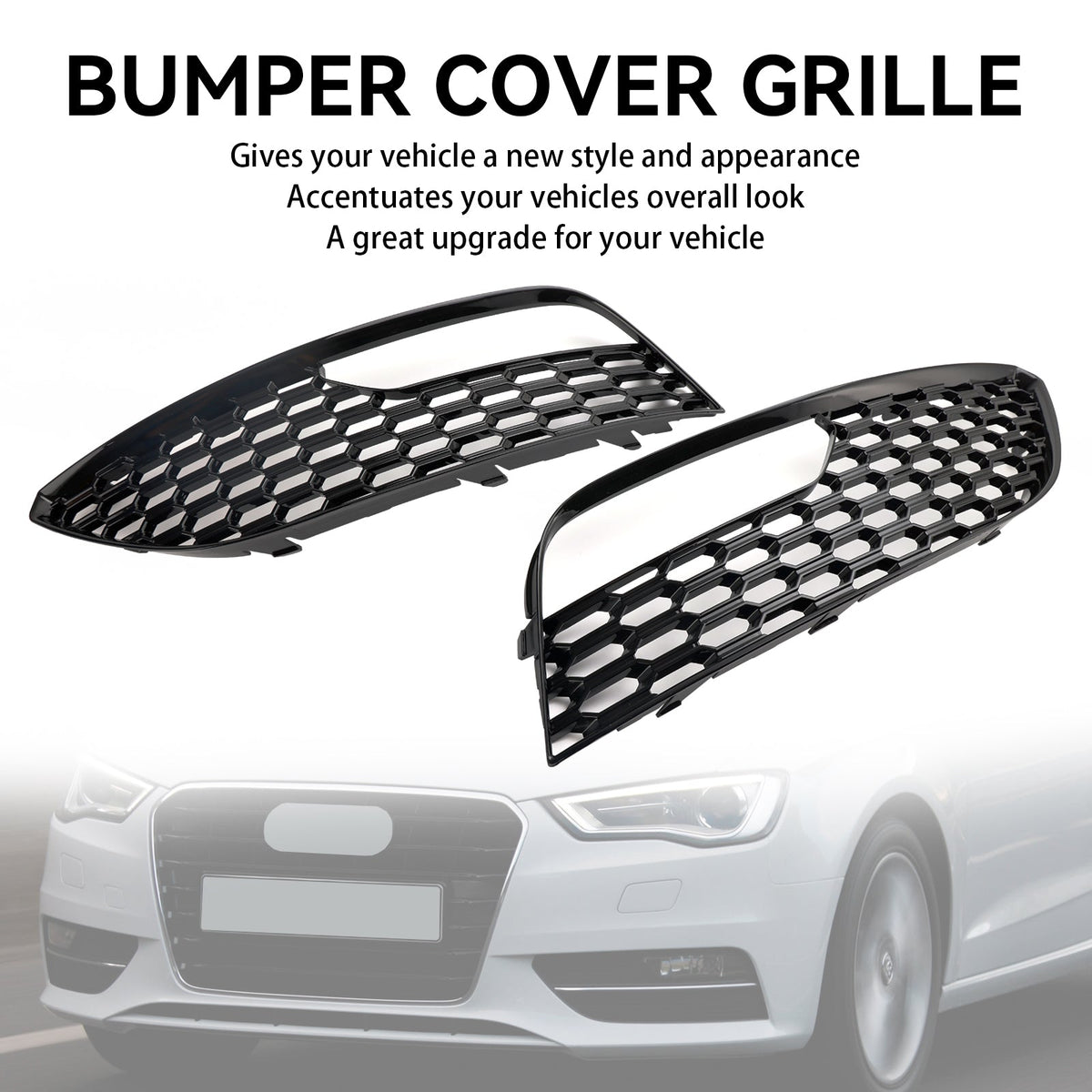 2012-2016 Audi A3 S3 Standard Version Front Bumper Fog Light Surround Cover Grille — Pair (8V3807681 / 8V3807682)