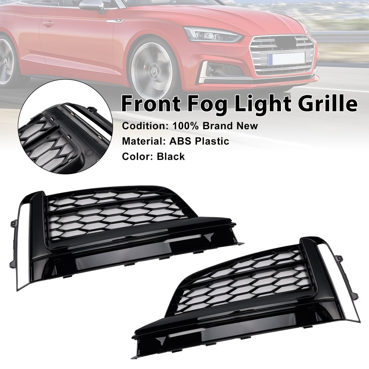 2018-2019 Audi A5 S-Line S5 Front Bumper Fog Light Grille Cover (Chrome)