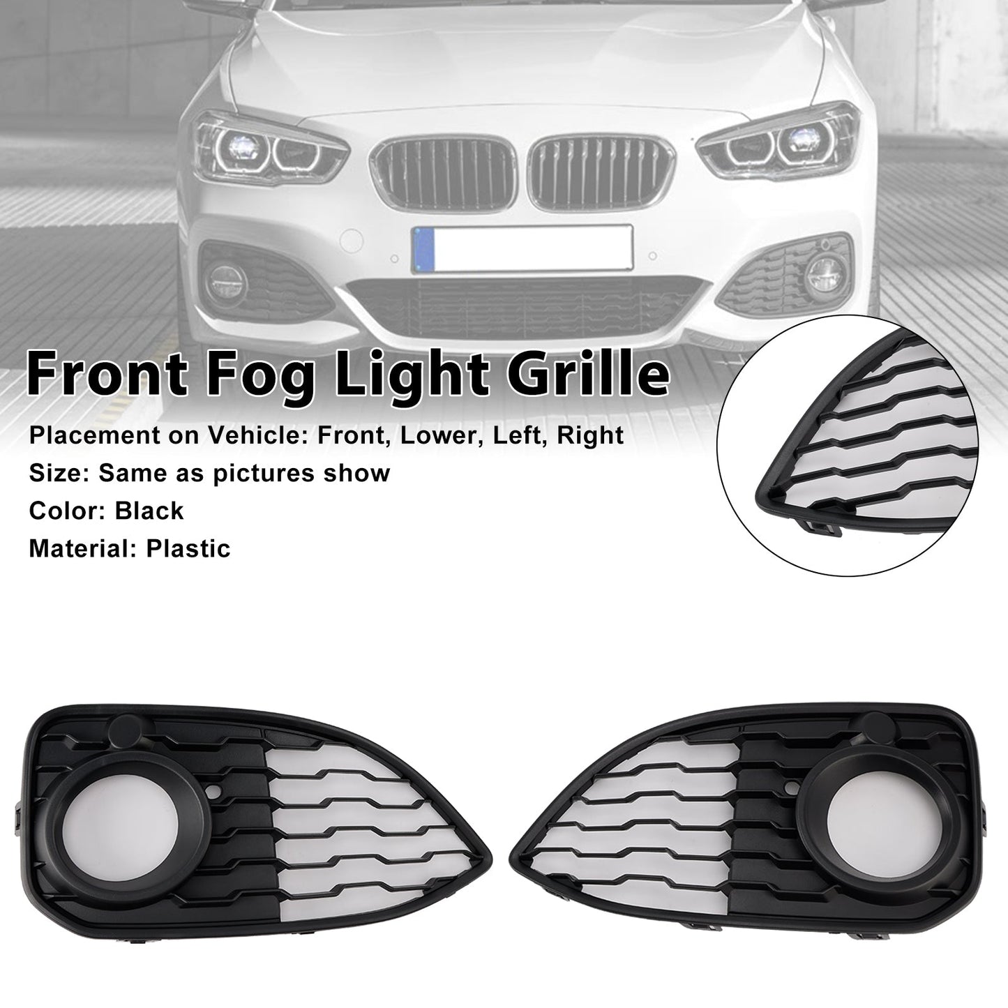 2015-2019 BMW 1 Series F20 F21 LCI Front Fog Light Cover Grille — Pair (51118060281 / 51118060282)