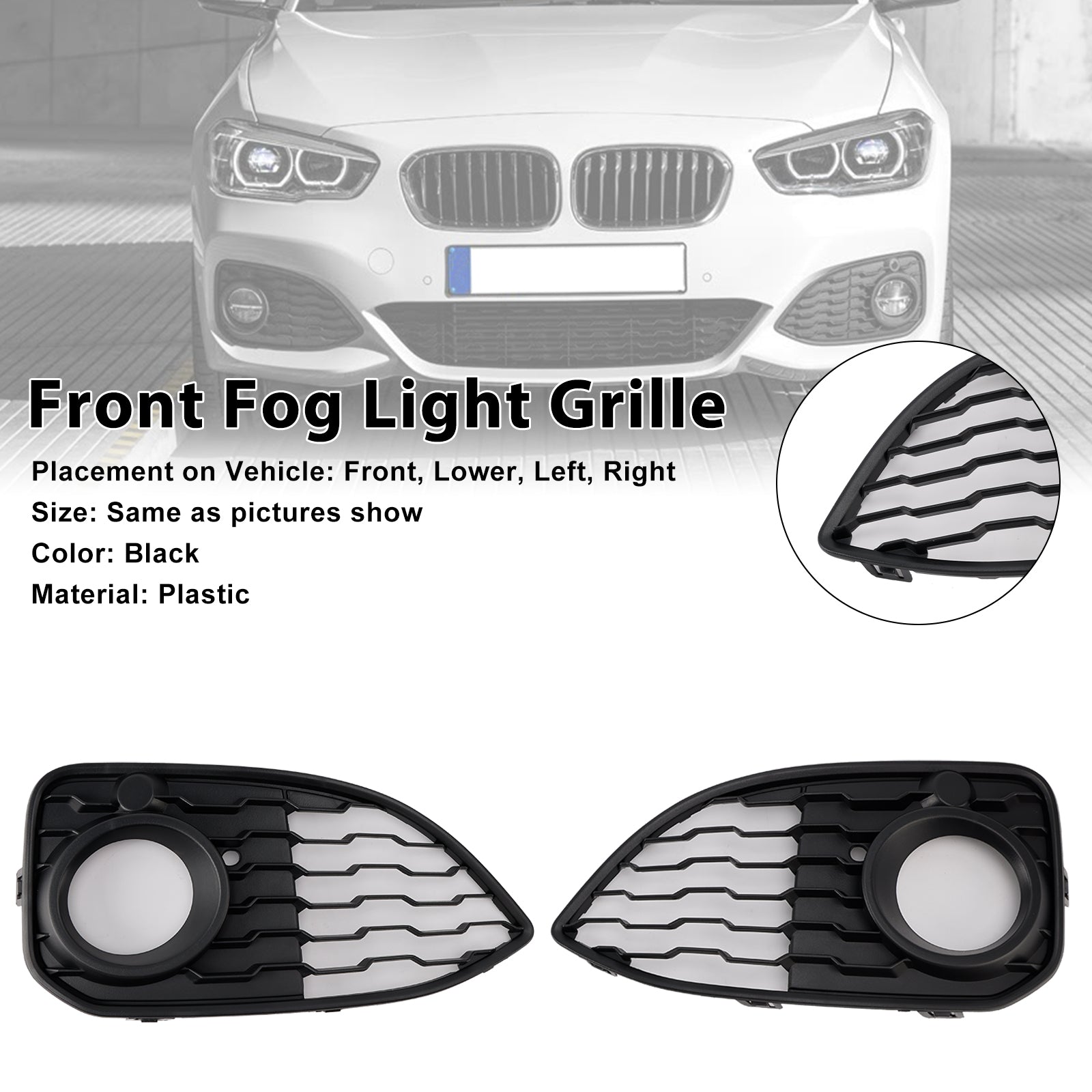 2015-2019 BMW 1 Series F20 F21 LCI Front Fog Light Cover Grille — Pair (51118060281 / 51118060282)