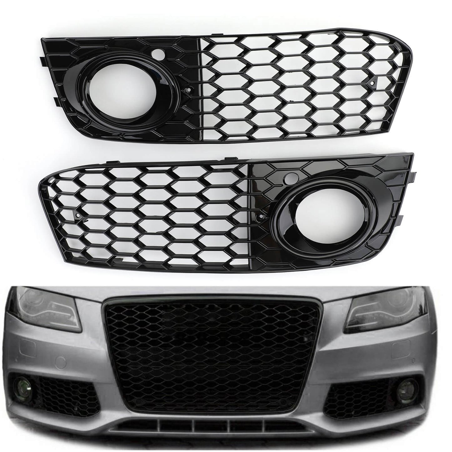 2009-2012 Audi A4 B8 Honeycomb Mesh Fog Light Open Vent Grill — Pair