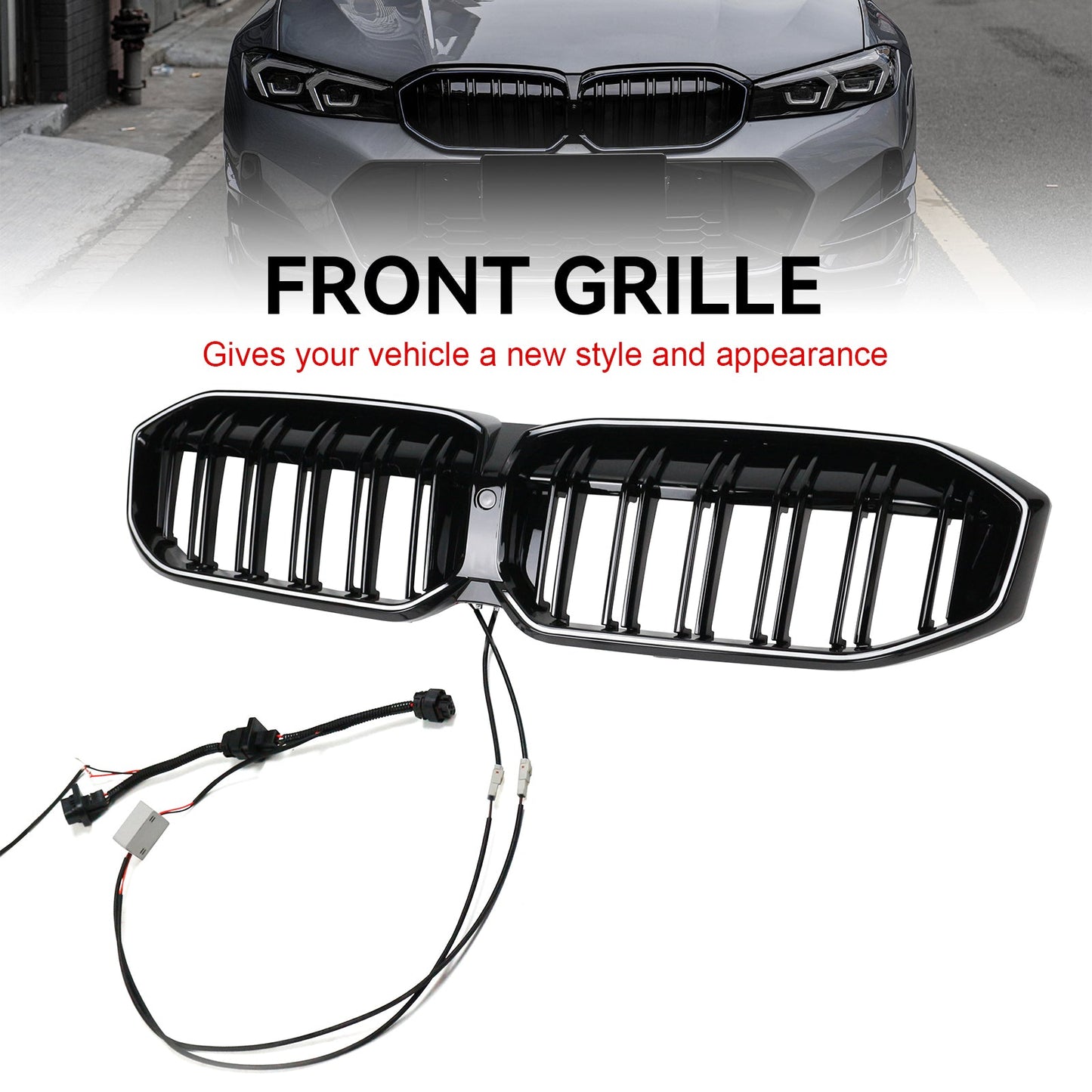 2023-2024 BMW 3 Series G20 G21 G28 Double Line Black Front Kidney Grille Mesh