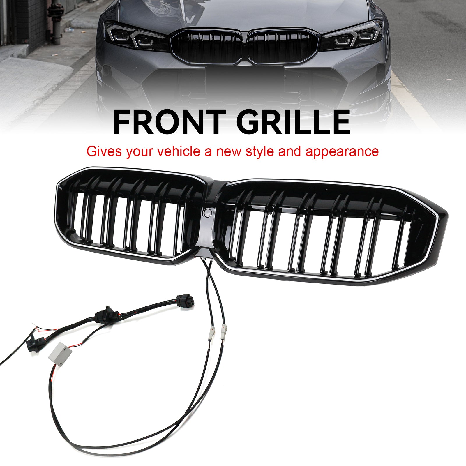 2023-2024 BMW 3 Series G20 G21 G28 Double Line Black Front Kidney Grille Mesh