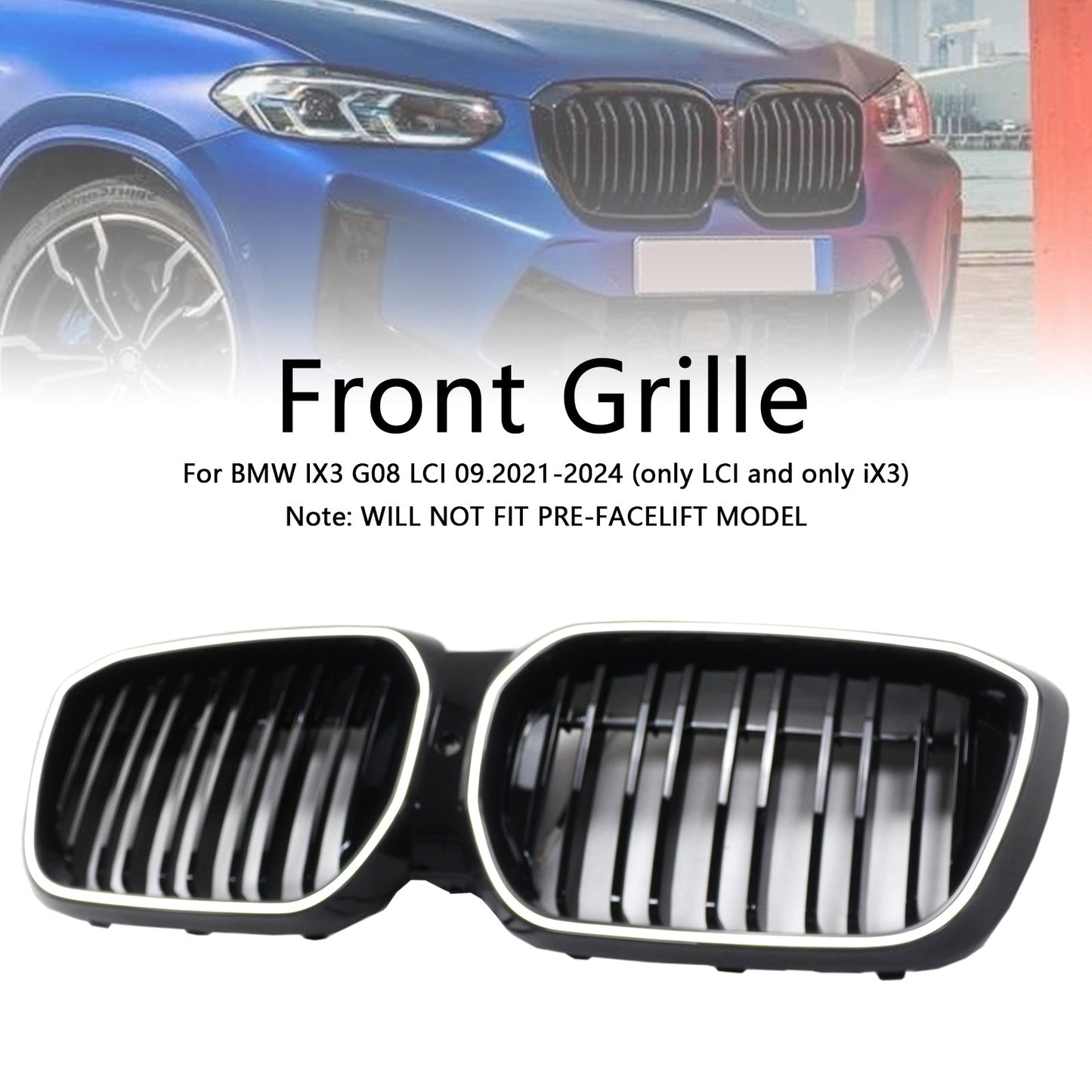 2022-2024 BMW iX3 G08 LCI Double Slat Black Front Kidney Grille