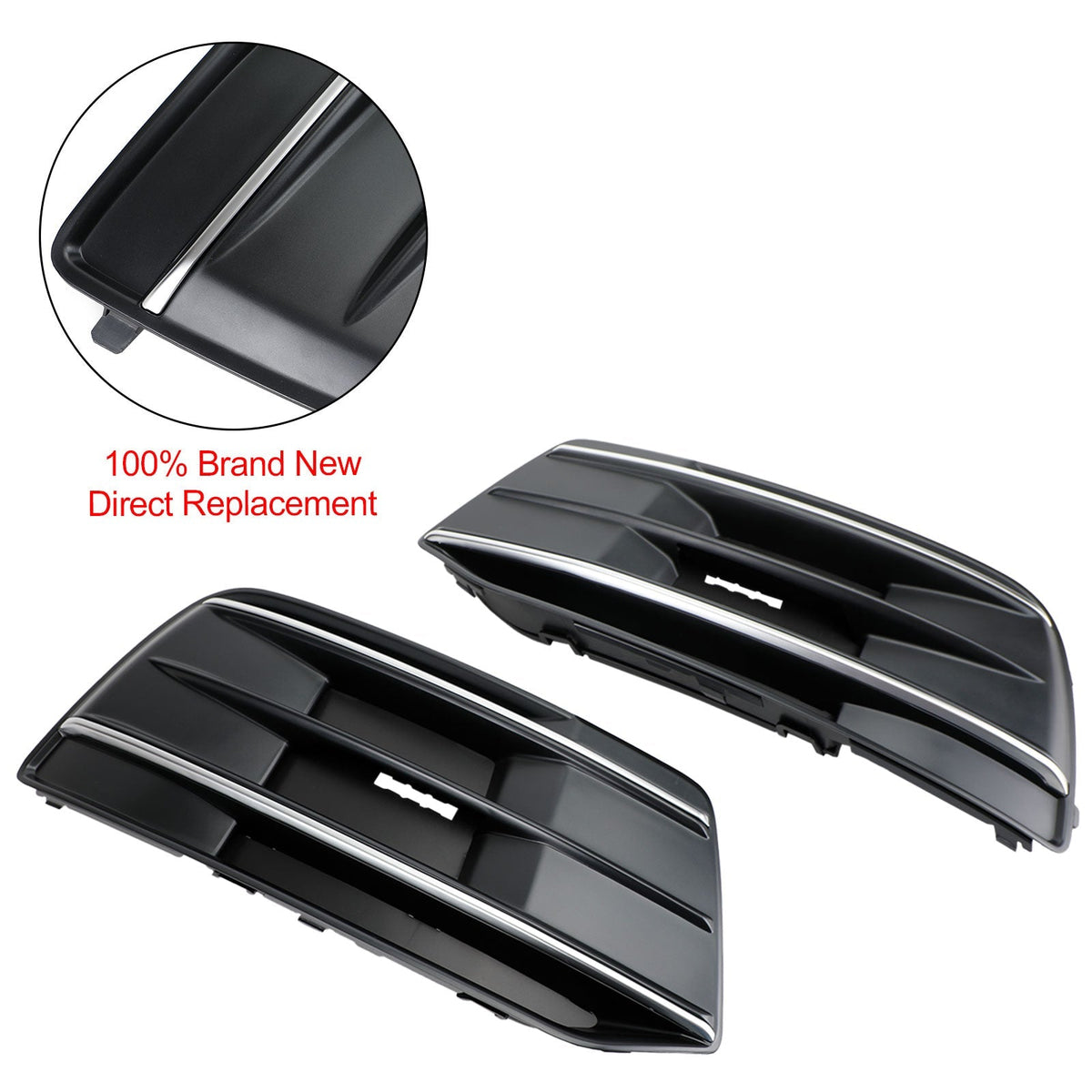 2018-2022 Audi Q5 Standard Black/Chrome Front Bumper Cover Grille Bezel Insert — Pair