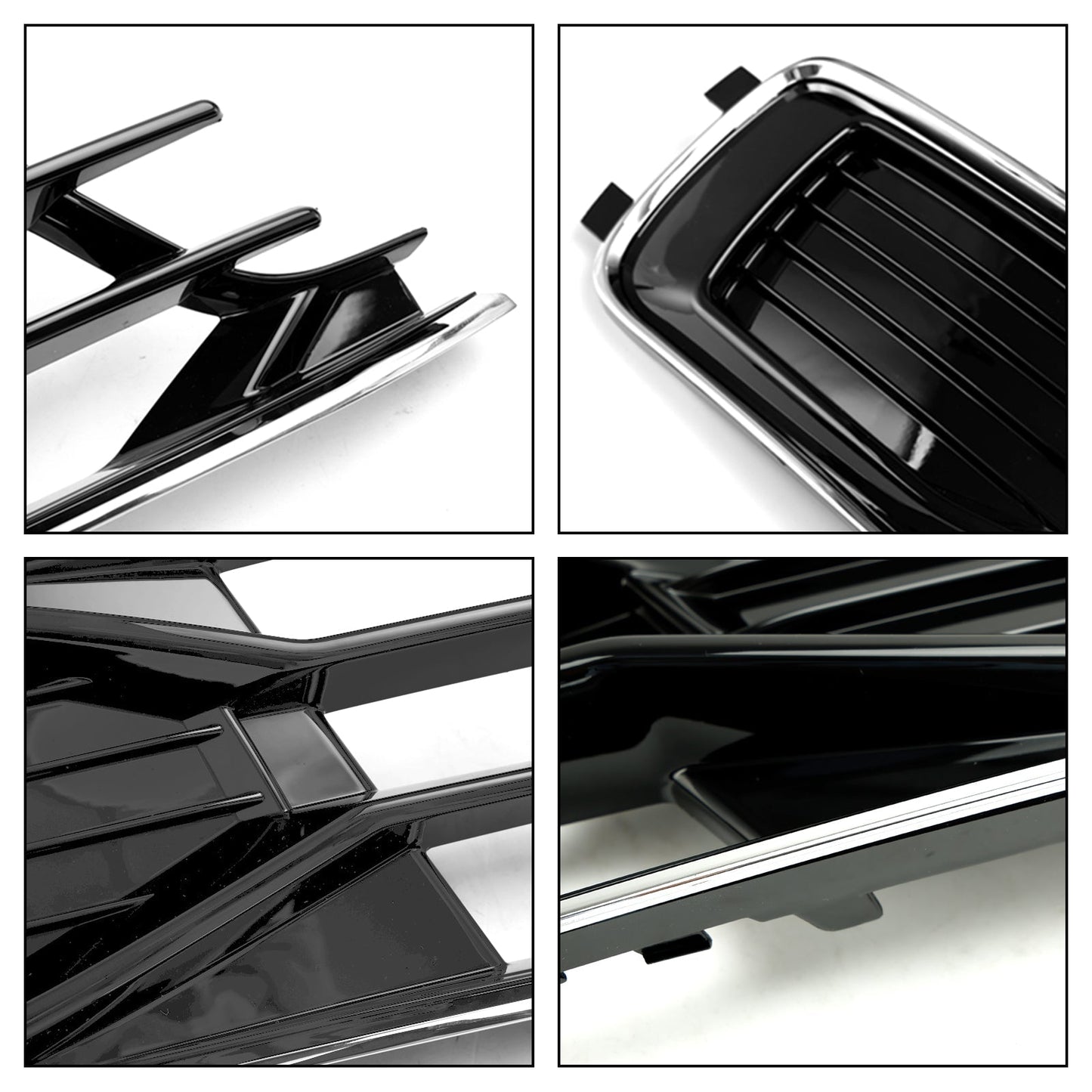 2014-2018 Audi A6 C7 Black Chrome Front Bumper Fog Light Cover Grill — Pair (4G0807647T94 / 4G0807648T94)