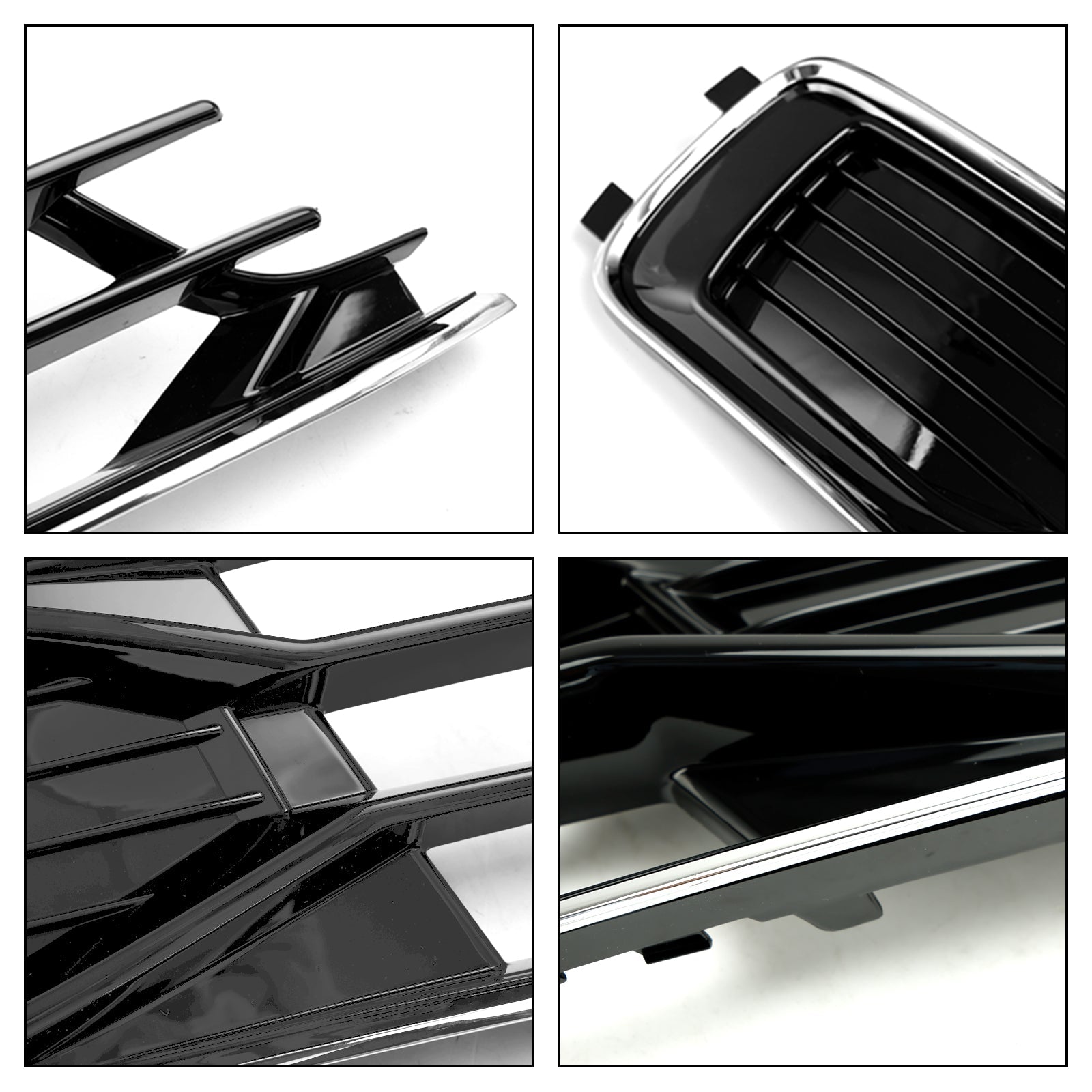 2014-2018 Audi A6 C7 Black Chrome Front Bumper Fog Light Cover Grill — Pair (4G0807647T94 / 4G0807648T94)