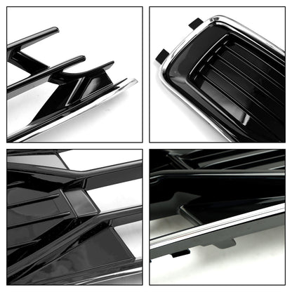 2014-2018 Audi A6 C7 Black Chrome Front Bumper Fog Light Cover Grill — Pair (4G0807647T94 / 4G0807648T94)
