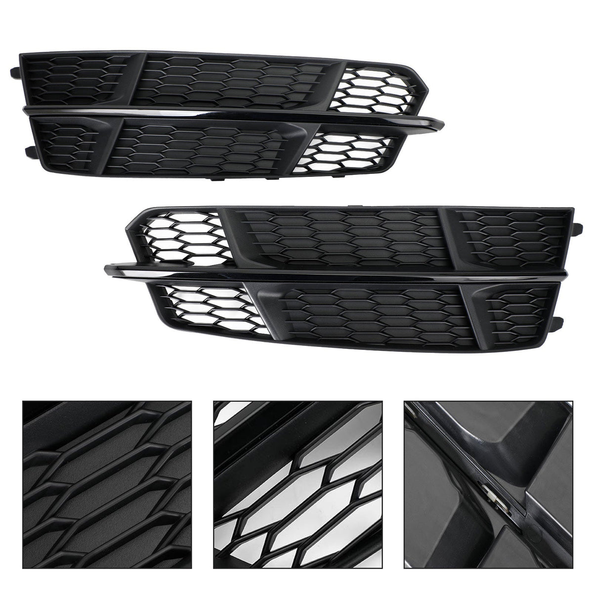 2016-2018 Audi A6 C7 S-Line Front Bumper Lower Grille Matte Black — Pair (4G0807681AN / 4G0807682AN)