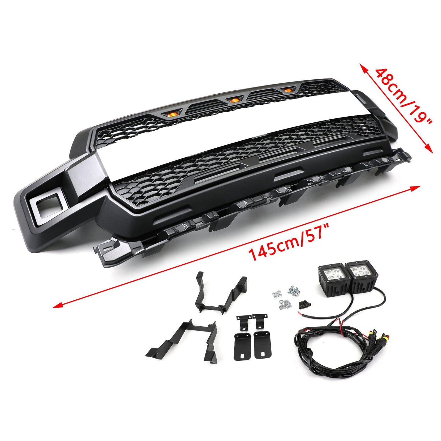 F150 2018-2020 Raptor Style Honeycomb Grill With Amber LED Grille Replacement Kit