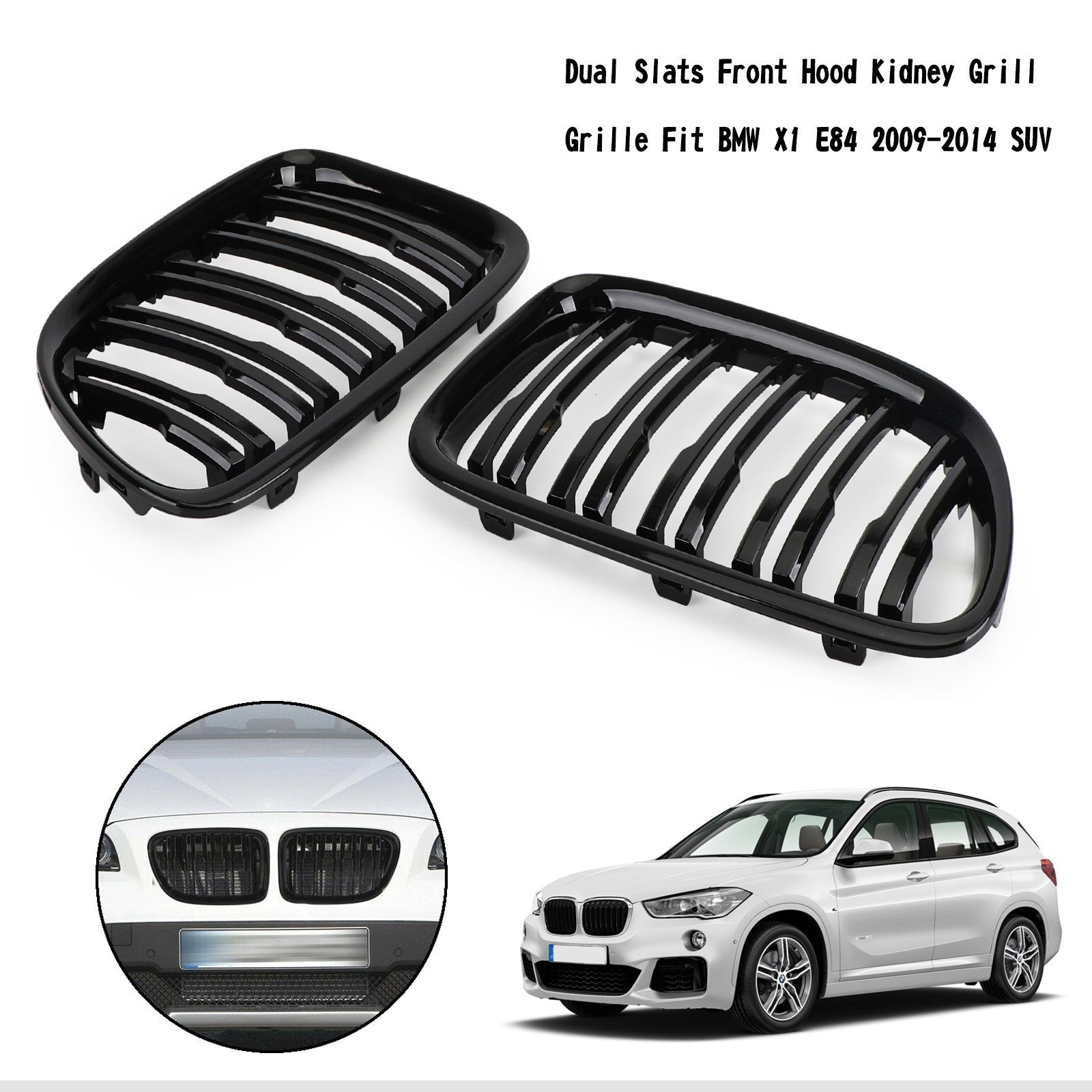 2009-2014 BMW X1 E84 Gloss Black Dual Slat Front Hood Kidney Grille