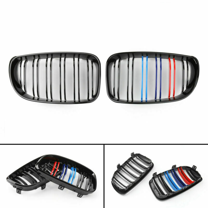 2008-2011 BMW E82 Coupe M-Color Gloss Black Front Bumper Kidney Grille — Pair