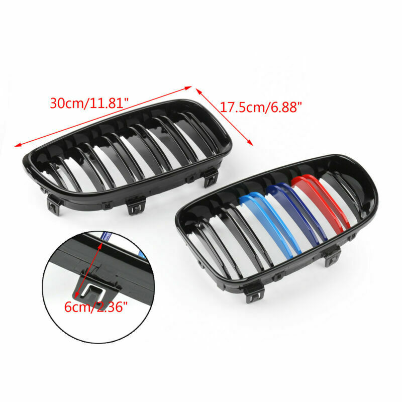 2008-2011 BMW E82 Coupe M-Color Gloss Black Front Bumper Kidney Grille — Pair