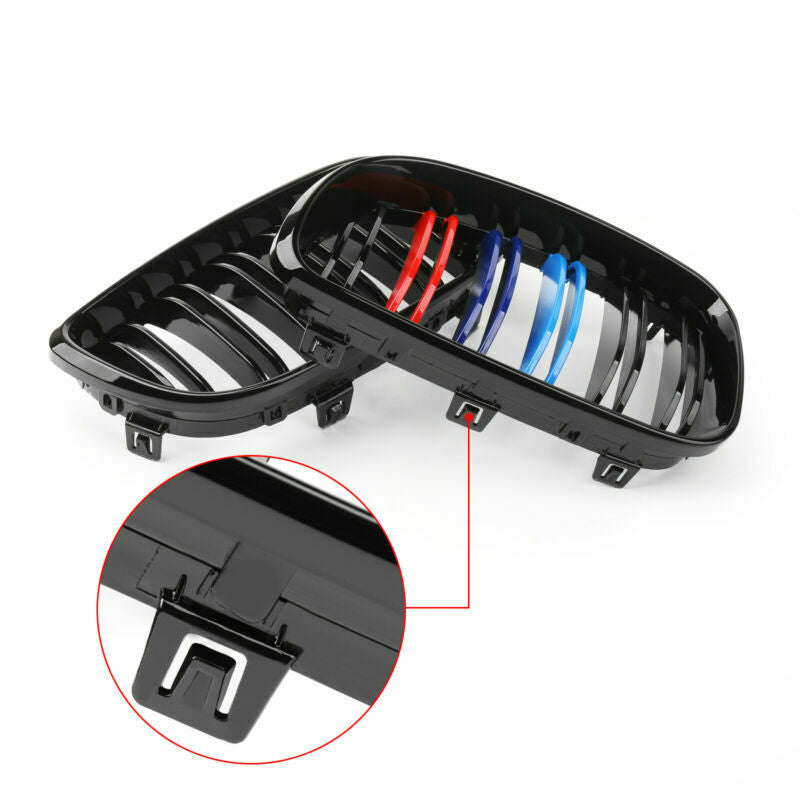 2008-2011 BMW E88 Cabriolet M-Color Gloss Black Front Bumper Kidney Grille — Pair