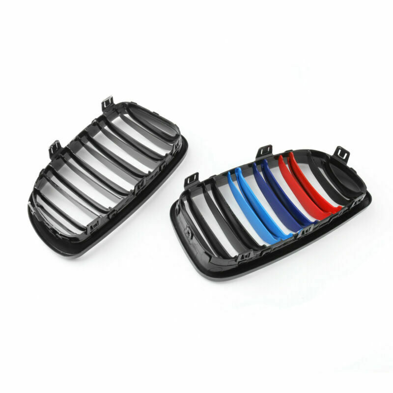 2008-2011 BMW E82 Coupe M-Color Gloss Black Front Bumper Kidney Grille — Pair