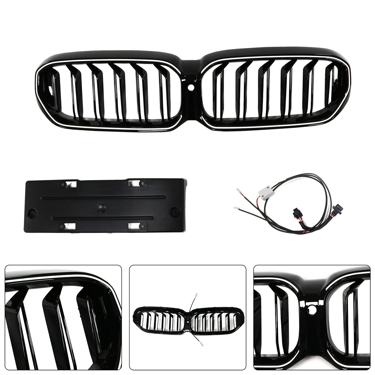 2021-2024 BMW 5 Series G30 G31 G38 Double Slat Gloss Black Front Kidney Grille