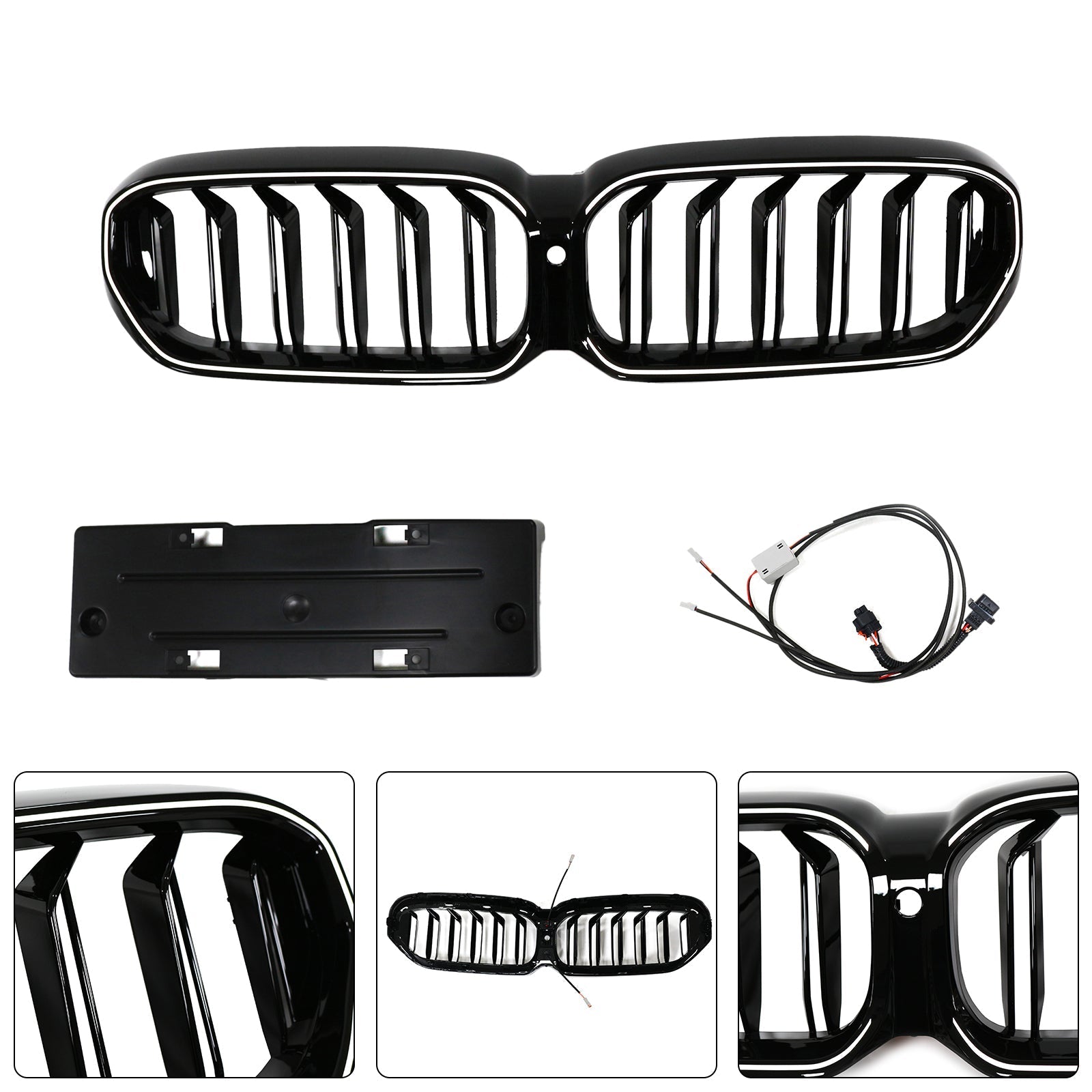 2021-2024 BMW 5 Series G30 G31 G38 Double Slat Gloss Black Front Kidney Grille