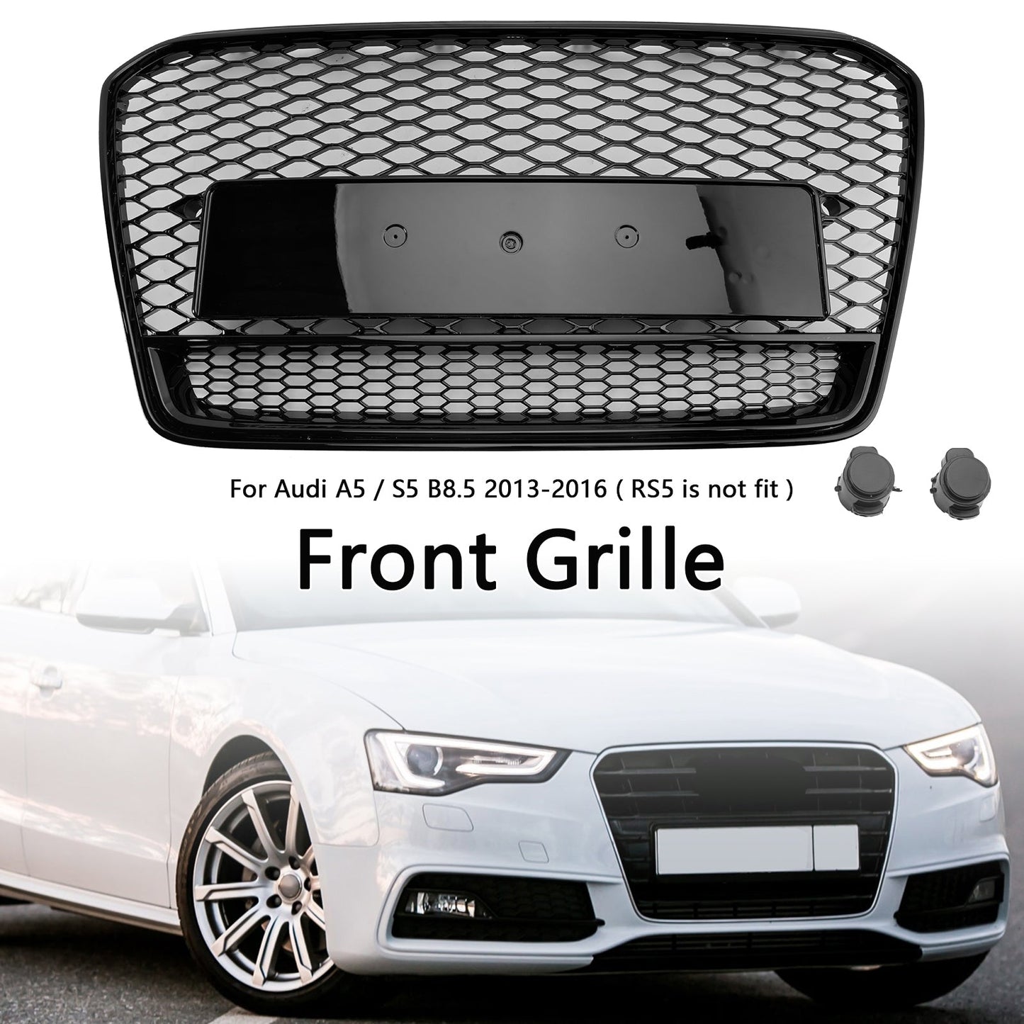 2013-2016 Audi A5 S5 B8.5 RS5 Style Honeycomb Front Bumper Grille (Black)