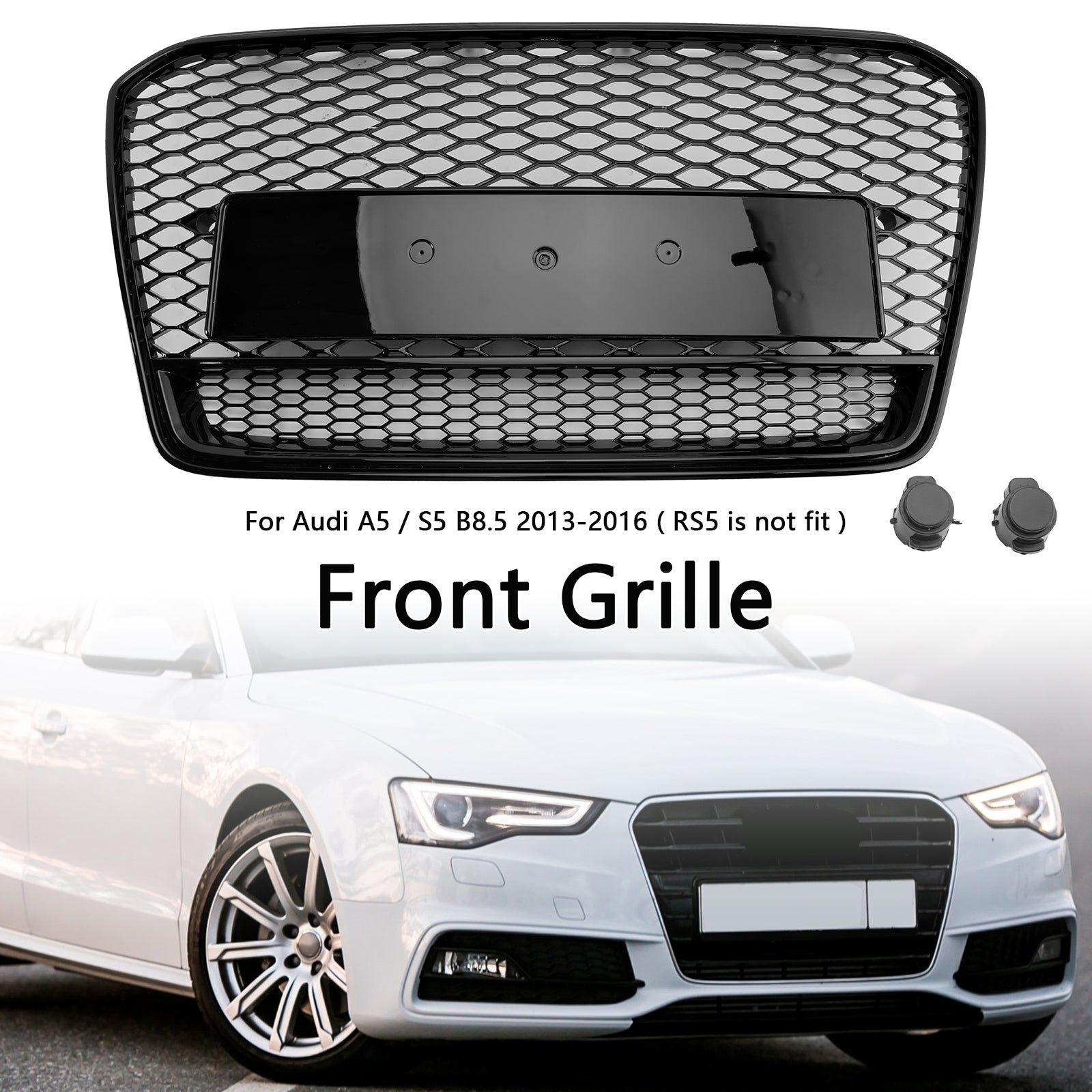 2013-2016 Audi A5 S5 B8.5 RS5 Style Honeycomb Front Bumper Grille (Black)