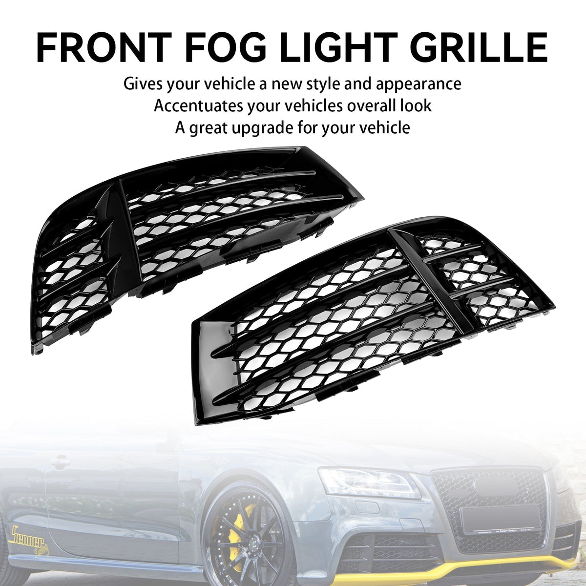 2010-2016 Audi RS5 Coupe Sportback Front Bumper Lower Fog Light Cover Grill — Pair (8T0807681F / 8T0807682F)