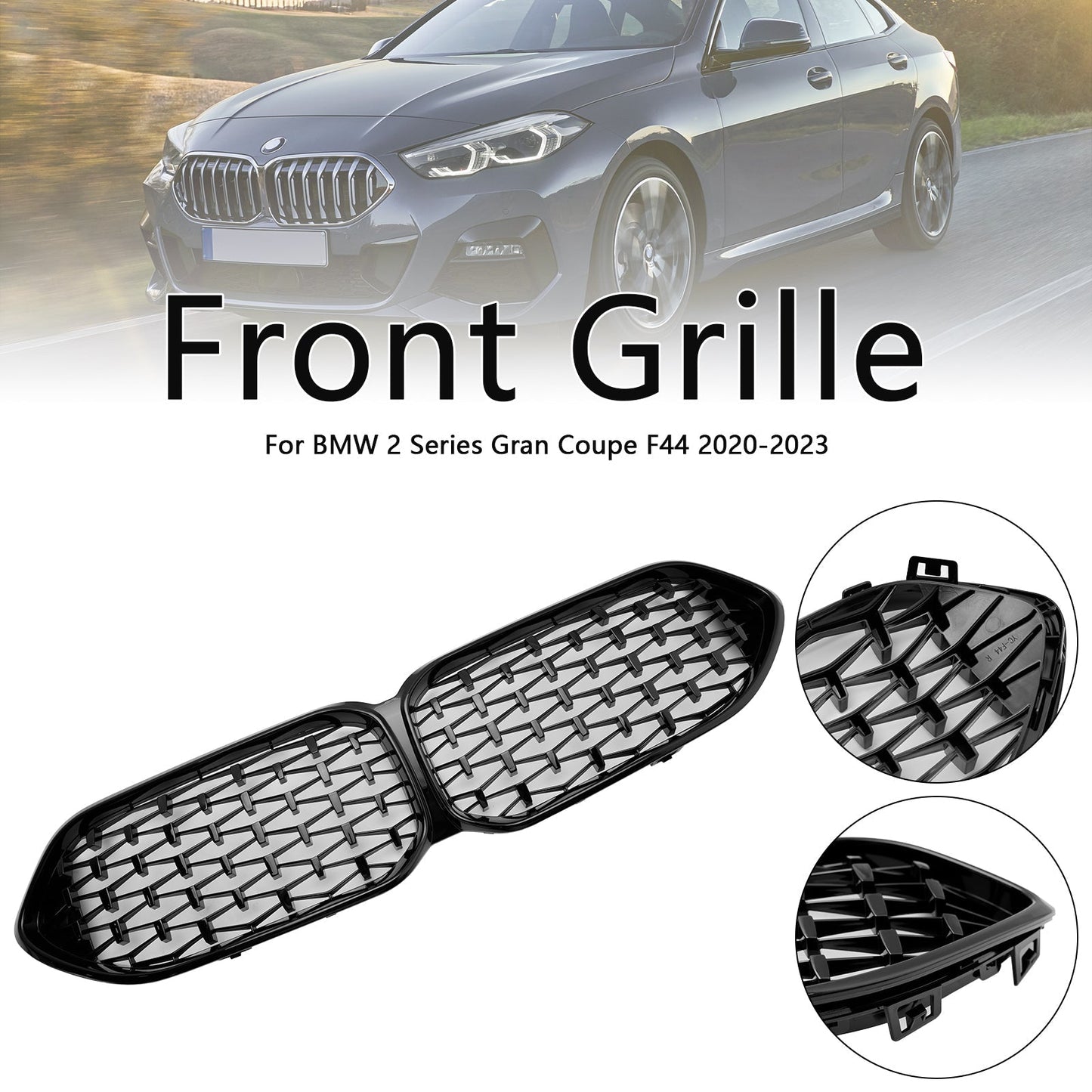 2020-2023 BMW 2 Series F44 Coupe M Diamond Gloss Black Front Kidney Grille (51135A39378)