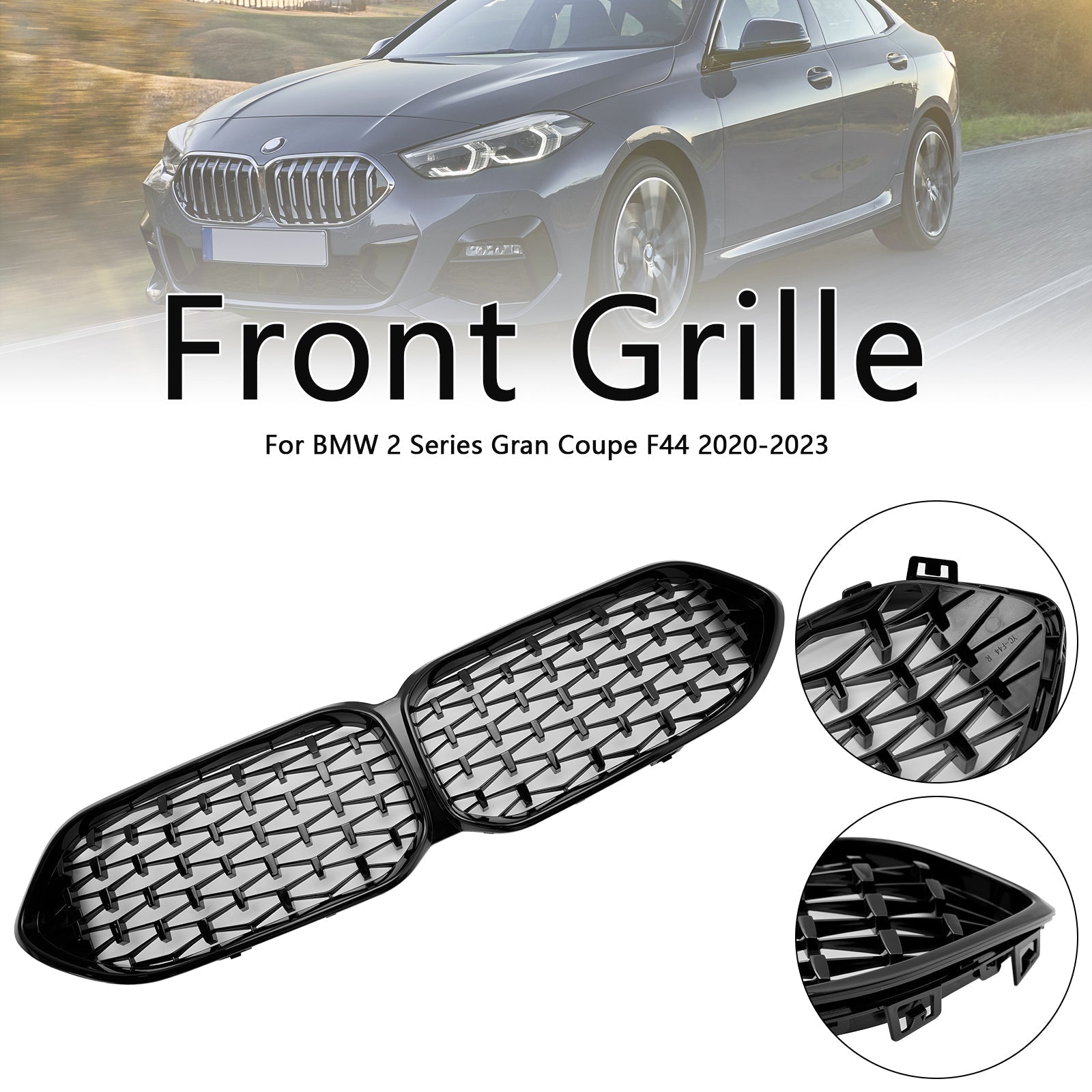 2020-2023 BMW 2 Series F44 Coupe M Diamond Gloss Black Front Kidney Grille (51135A39378)