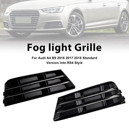 2016-2018 Audi A4 B9 RS4 Style Front Fog Light Grille Lower Bumper Grill — Pair (8W0807681R / 8W0807682R)