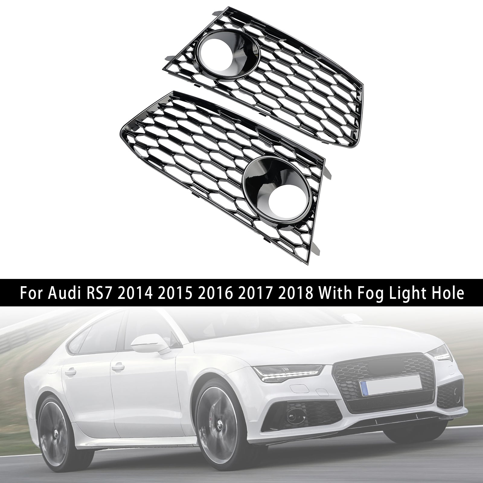 2014-2018 Audi RS7 Front Bumper Fog Light Lamp Frame Grille Cover — Pair