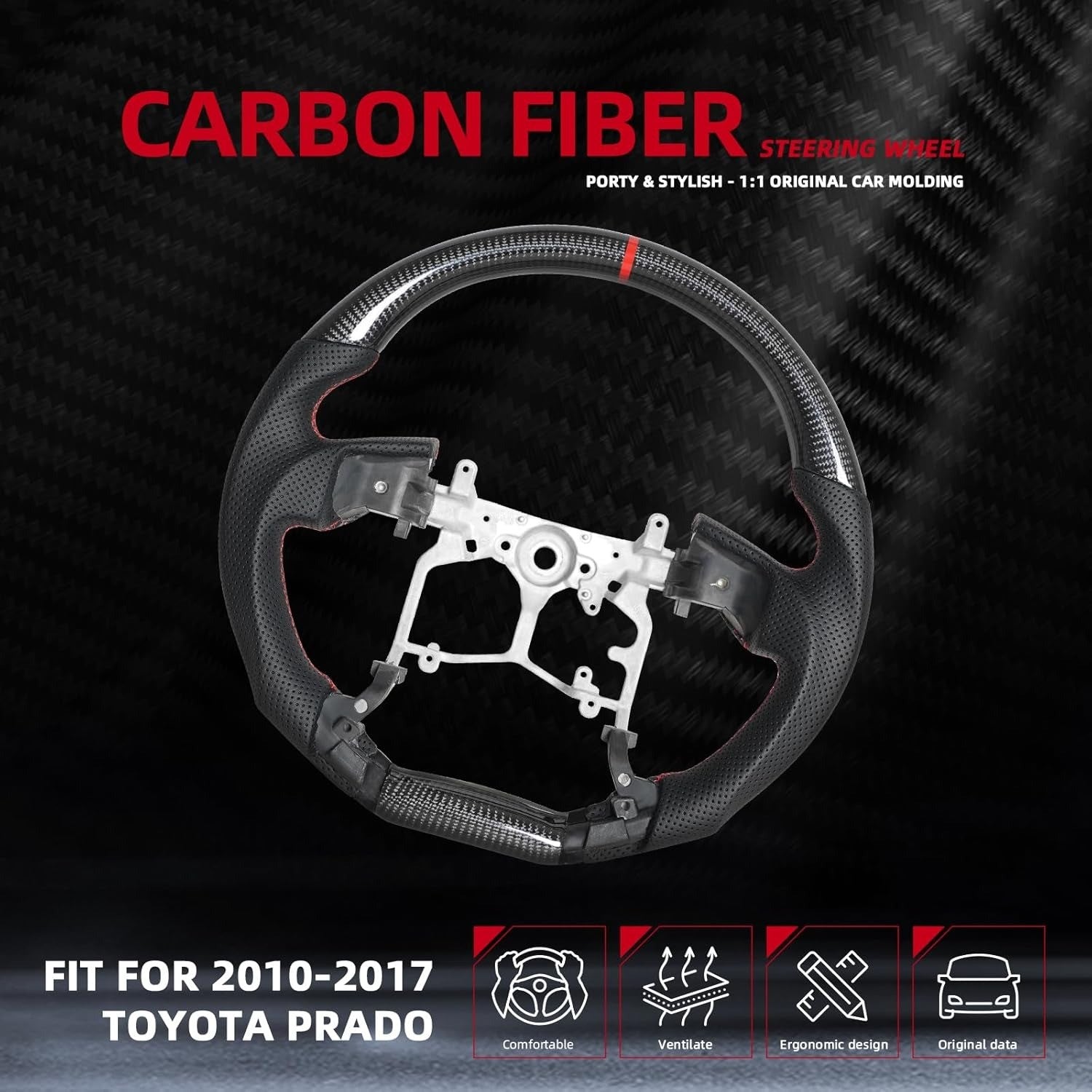 Carbon Fiber Steering Wheel for 2010-2017 Toyota Prado LC150/2014-2021 Tundra/2010-2023 Tacoma/2010-2024 4Runner