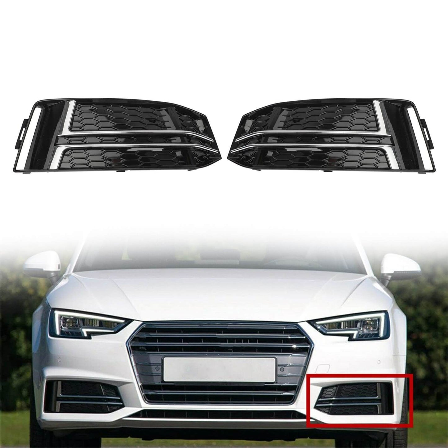 2016-2018 Audi A4 B9 S-Line Front Fog Light Cover Bumper Grille — Pair