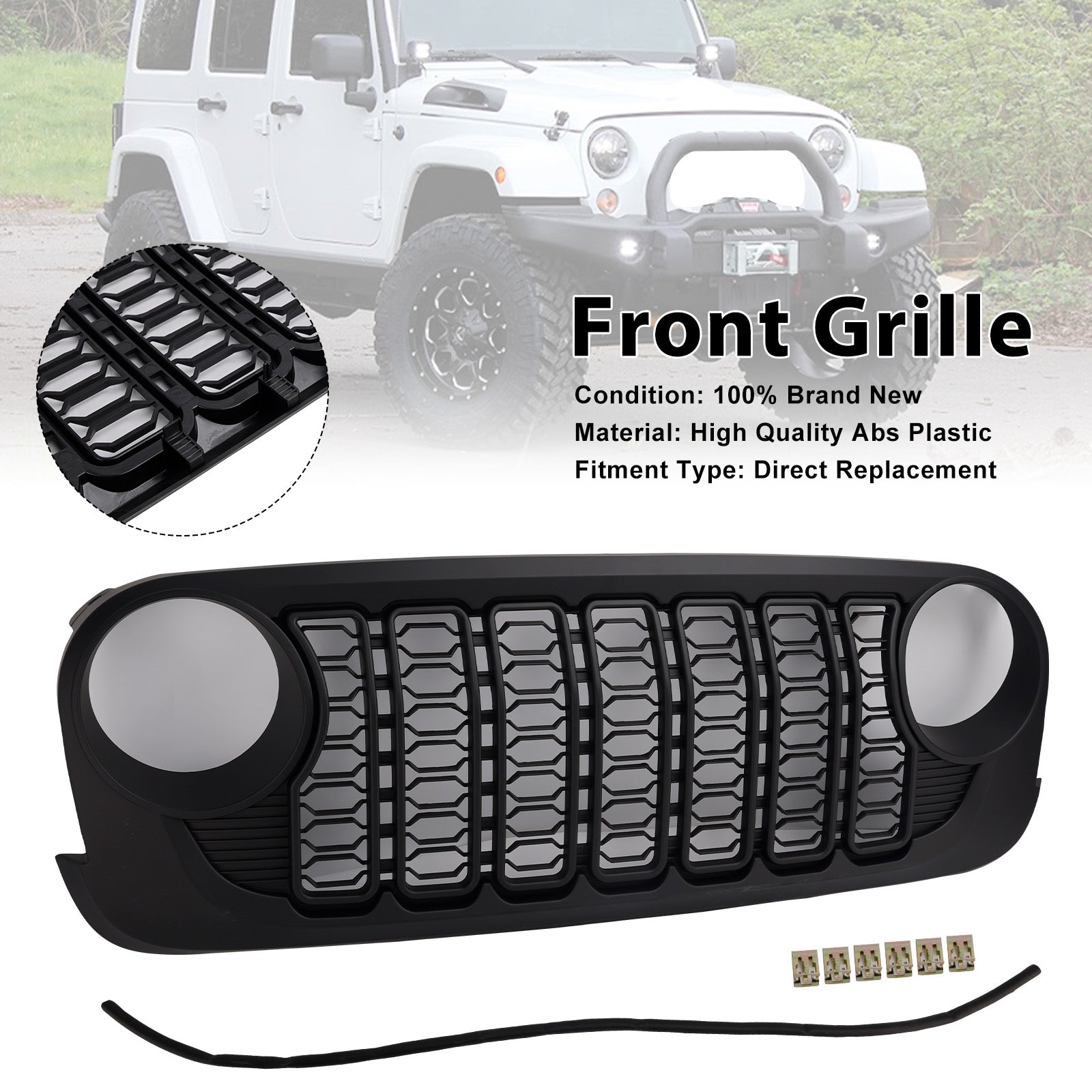 2007-2018 Jeep Wrangler JK JKU Unlimited Black Front Bumper Grille