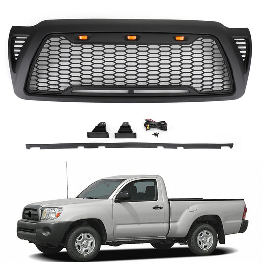 Front Grille Bumper Hood Mesh Grill Fit Toyota Tacoma 2005-2011 With LED lights