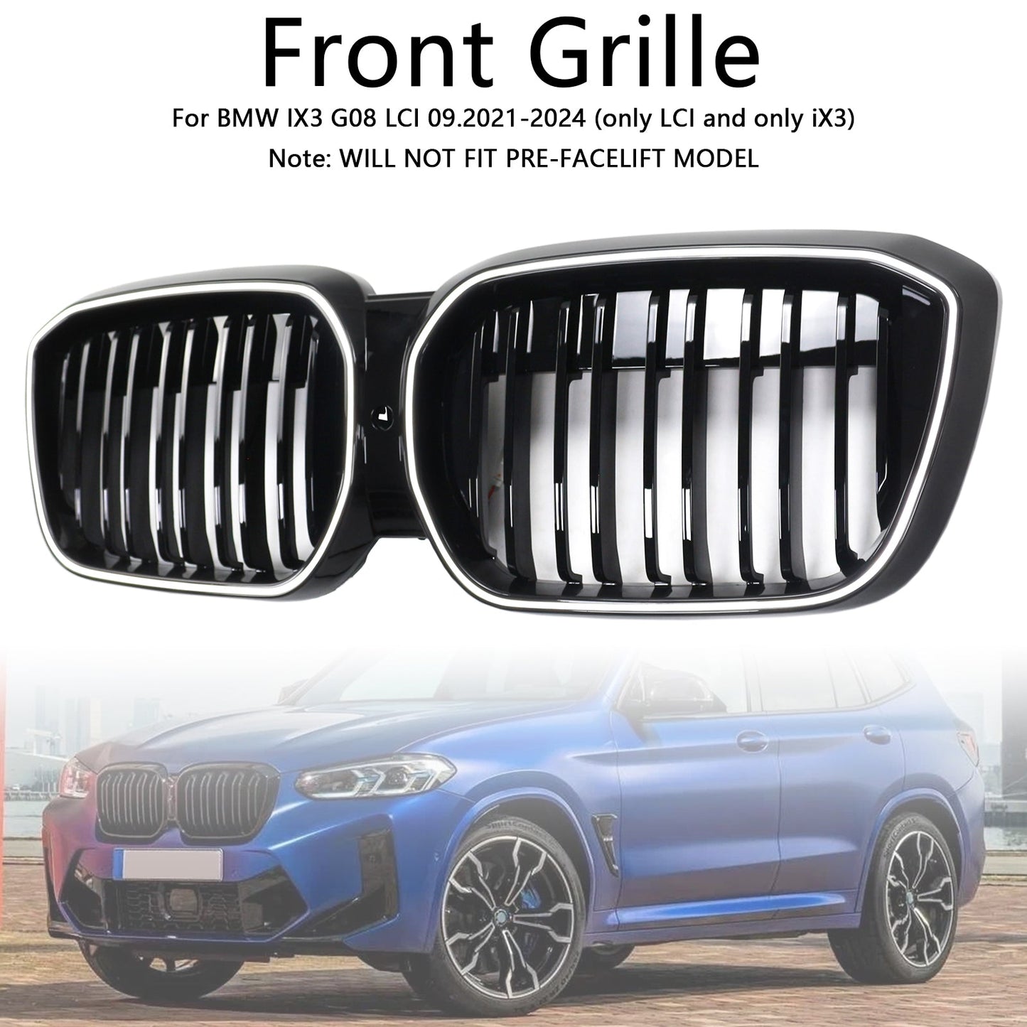 2022-2024 BMW iX3 G08 LCI Double Slat Black Front Kidney Grille