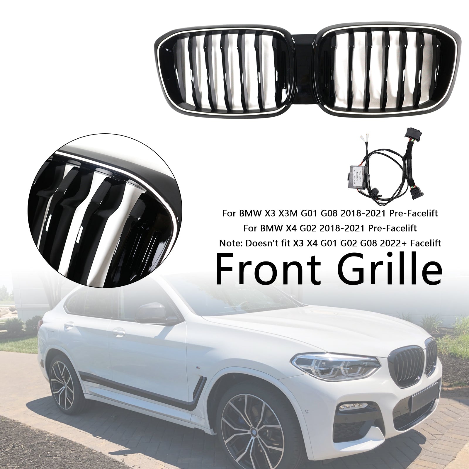 2018-2021 BMW X4 G02 X3 G01 G08 Gloss Black Front Kidney Mesh Grille (51138469959)