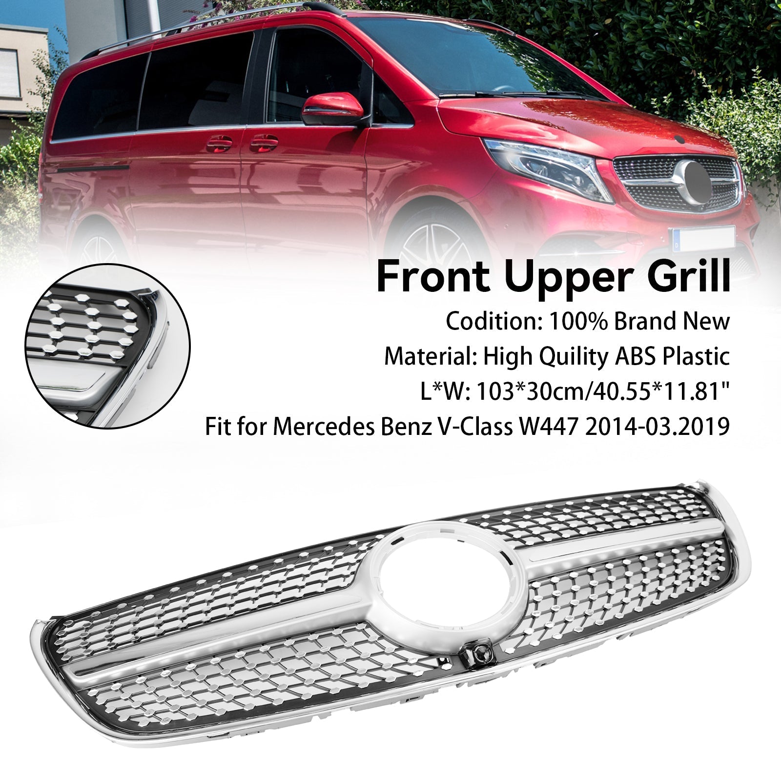 2014-2019 Mercedes-Benz V-Class W447 Diamond Front Upper Grille