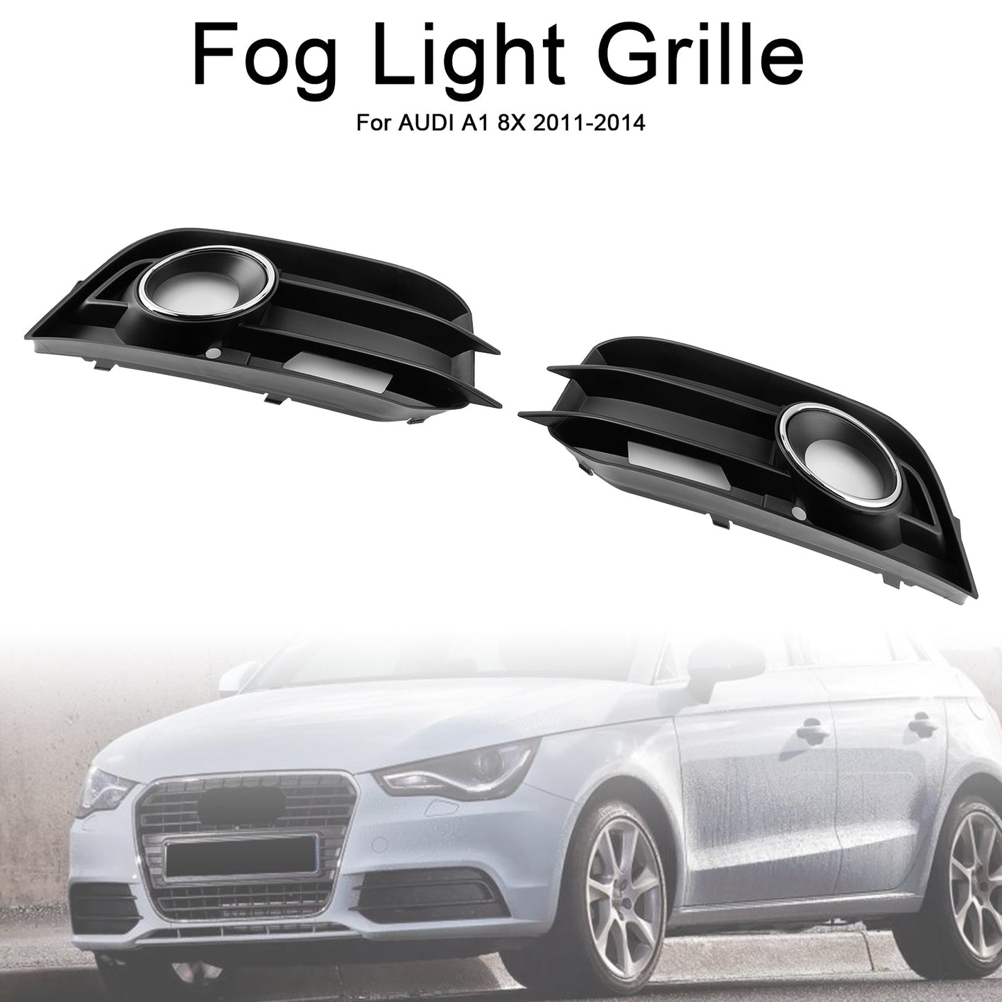 2011-2014 Audi A1 8X Front Bumper Fog Light Grille Cover — Pair (8X0807681A / 8X0807682A)