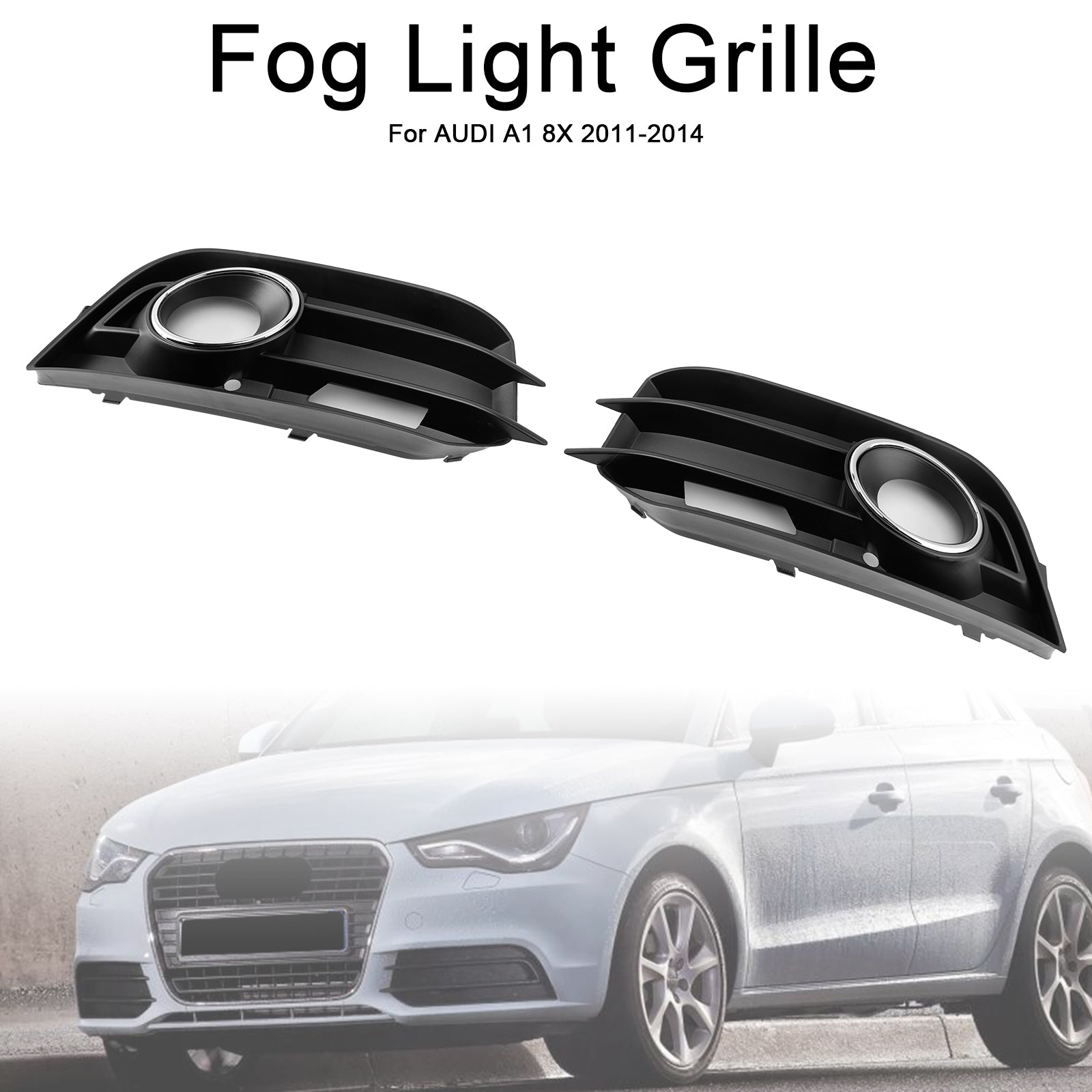 2011-2014 Audi A1 8X Front Bumper Fog Light Grille Cover — Pair (8X0807681A / 8X0807682A)