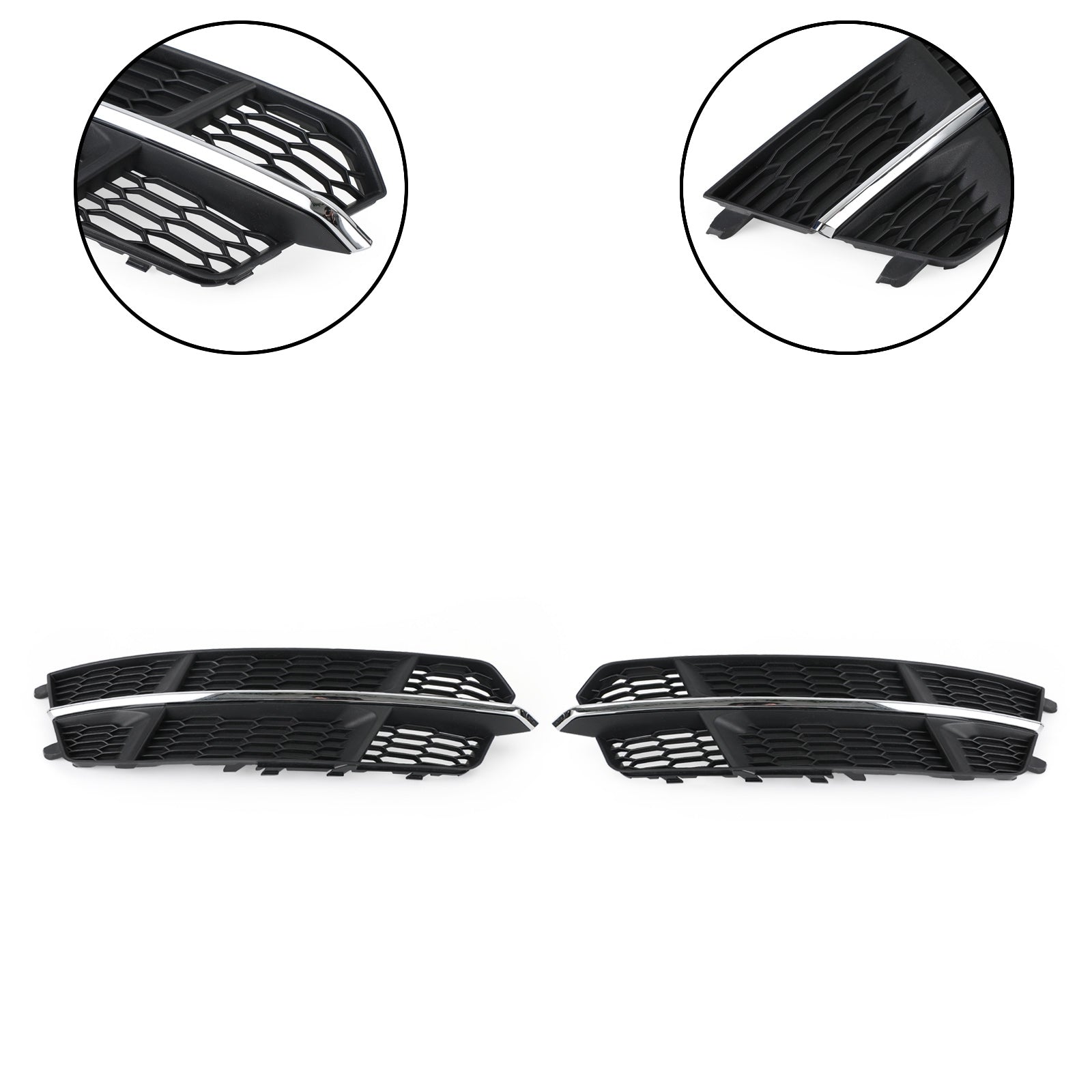 2016-2018 Audi A6 C7 S-Line Front Bumper Lower Grille — Black Chrome Pair