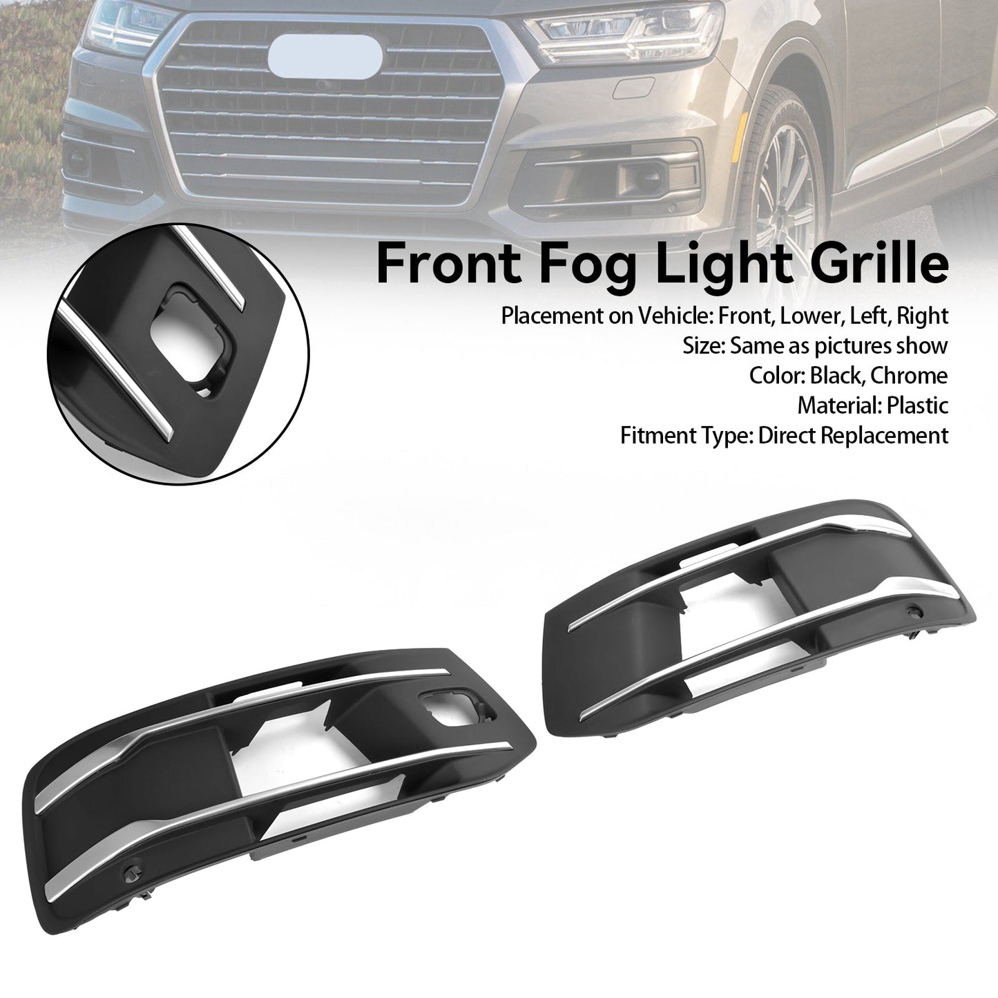 2016-2019 Audi Q7 Front Bumper Fog Light Grille Bezel Insert (4M0807682T4W3 / 4M0807682AAEFA)