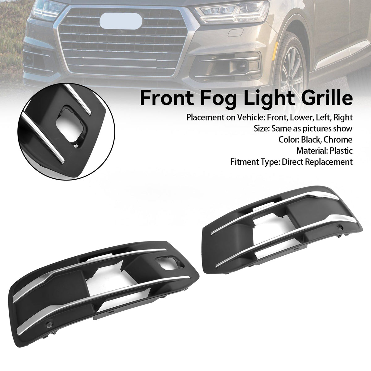2016-2019 Audi Q7 Front Bumper Fog Light Grille Bezel Insert (4M0807682T4W3 / 4M0807682AAEFA)