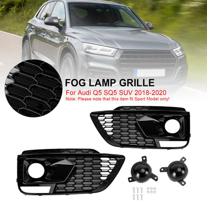 2018-2020 Audi Q5 SQ5 RSQ5 Style Black Front Honeycomb Fog Lamp Grille Cover