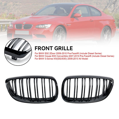2007-2010 BMW E93 Coupe Convertible Pre-Facelift Gloss Black Front Kidney Grill — Pair (51137157277 / 51137157278)