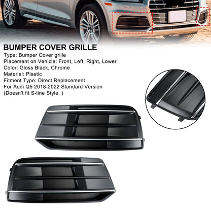 2018-2022 Audi Q5 Standard Black/Chrome Front Bumper Cover Grille Bezel Insert — Pair